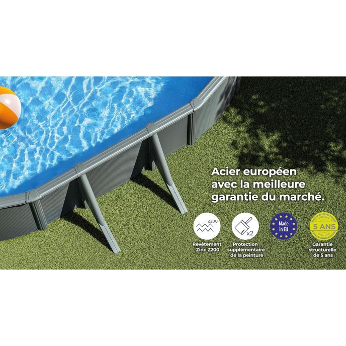 Piscine Gre acier ovale Antracita - 744 x 399 x H 132 cm (Filtre à sable)