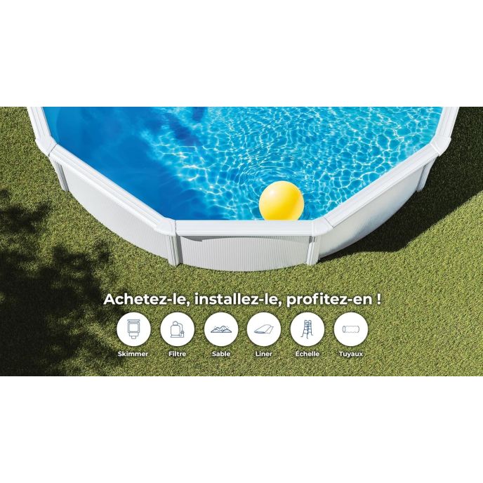 Piscine Gre acier ronde Atlantis - Ø 370 x H 132 cm (Filtre à sable)