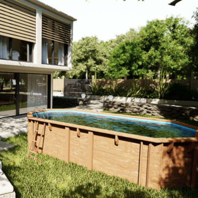 Piscine Gre bois Avocado - 656 x 456 x H 131 cm (Filtre à sable)