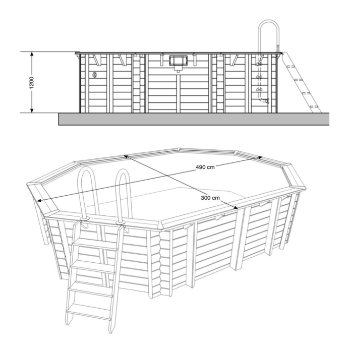Piscine Ubbink bois Sunwater - 300 x 490 x H 120 cm (Filtre à sable)