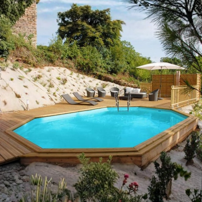Piscine Gre bois Safran 2 - 620 x 395 x H 136 cm (Filtre à sable)