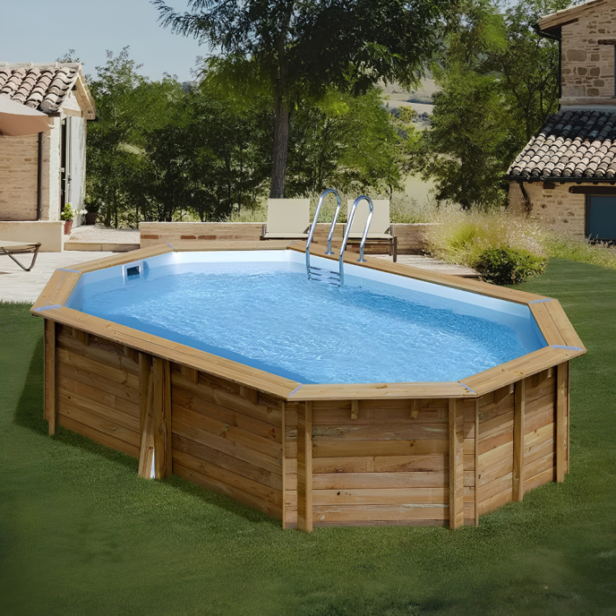 Piscine Gre bois Cannelle  - 551 x 351 x H 119 cm (Filtre à sable)