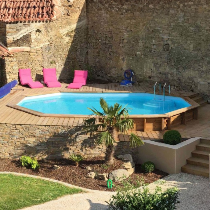 Piscine Gre bois Cannelle  - 551 x 351 x H 119 cm (Filtre à sable)