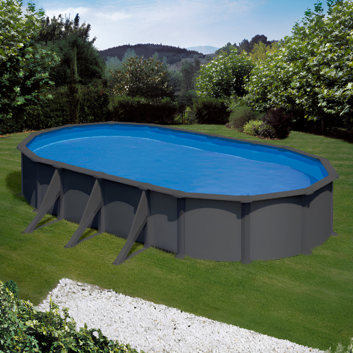 Piscine Gre acier ovale Antracita - 744 x 399 x H 132 cm (Filtre à sable)