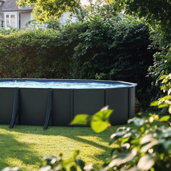 Piscine Gre acier ovale Antracita - 744 x 399 x H 132 cm (Filtre à sable)