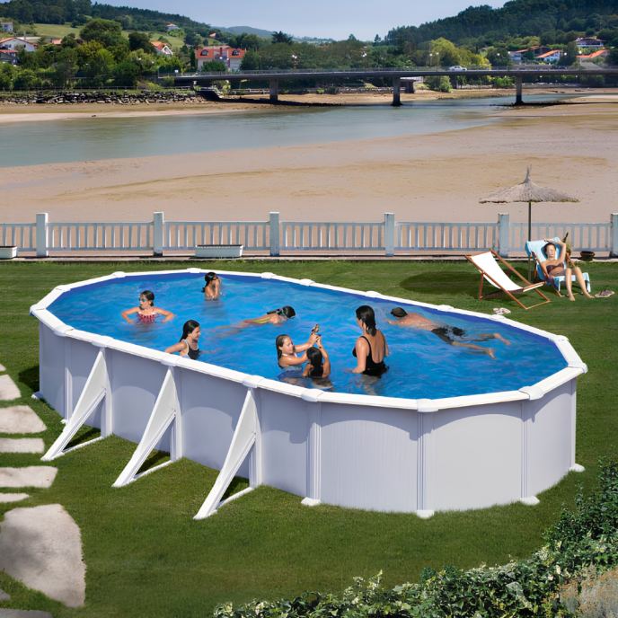 Piscine Gre acier ovale Atlantis - 744 x 575 x H 132 cm (Filtre à sable)