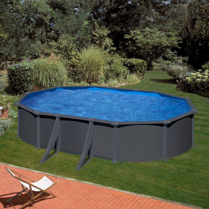 Piscine Gre acier ovale Antracita - 527 x 327 x H 132 cm (Filtre à sable)