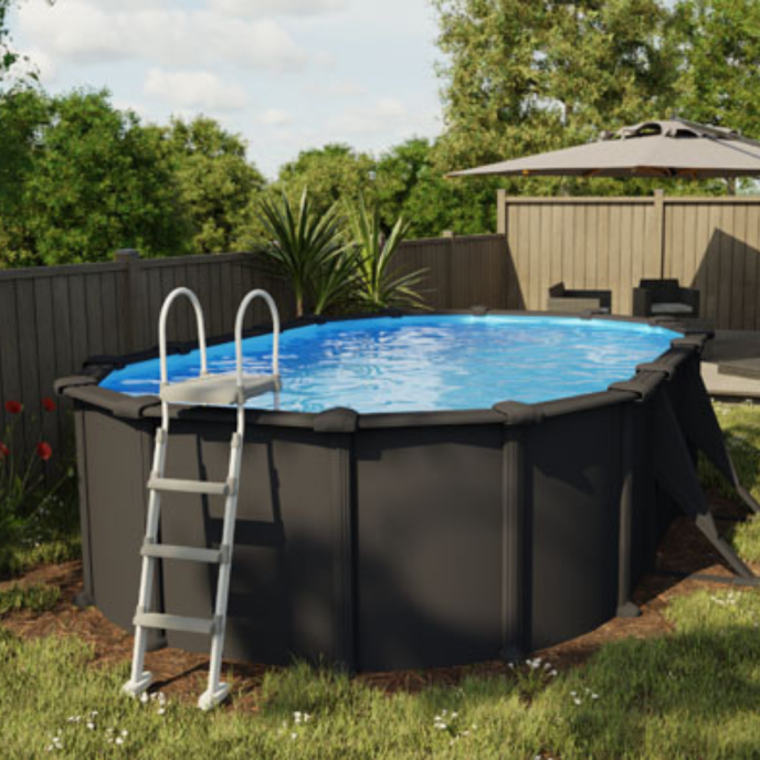 Piscine Gre acier ovale Antracita - 527 x 327 x H 132 cm (Filtre à sable)