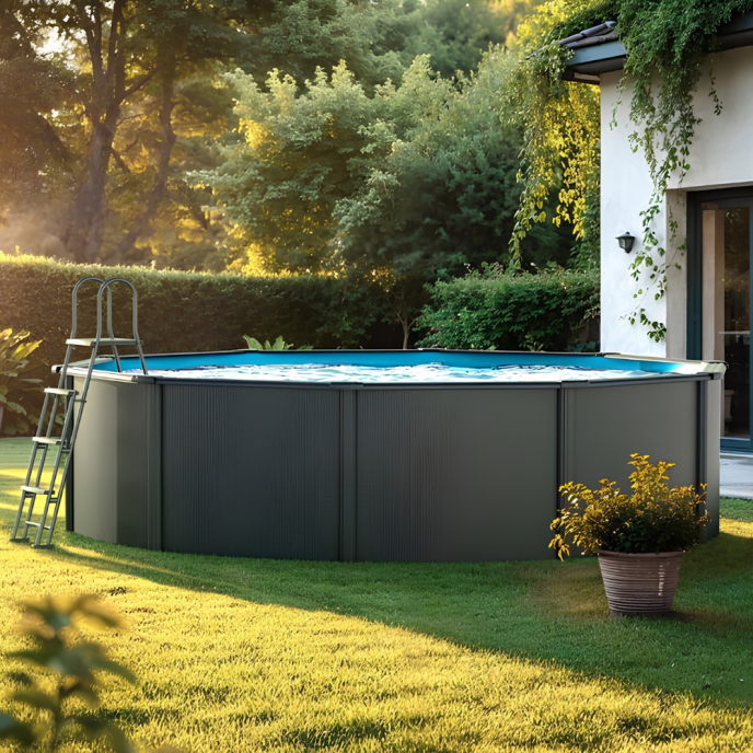 Piscine Gre acier ronde Antracita - Ø 480 x 132 cm (Filtre à sable)