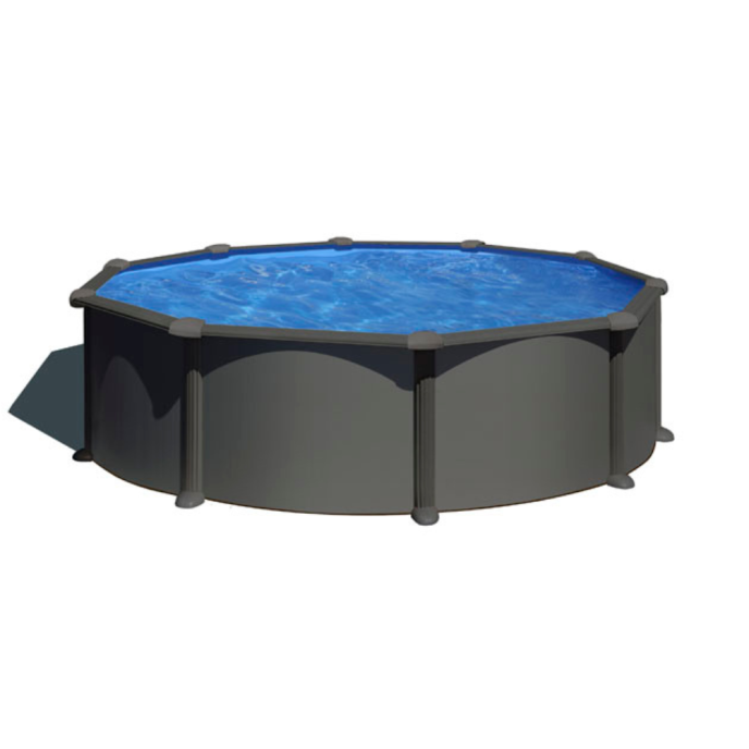 Piscine Gre acier ronde Antracita - Ø 370 x H 132 cm (Filtre à sable)