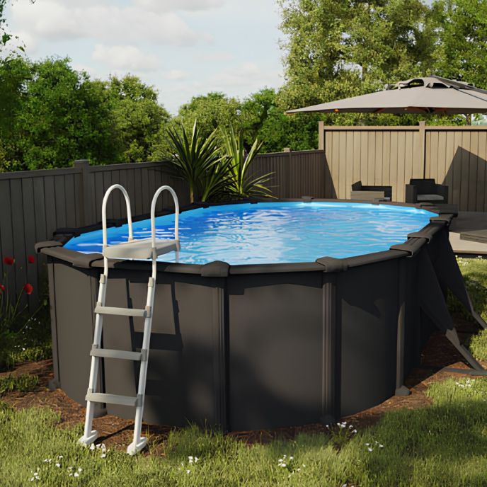 Piscine Gre acier ovale Luko - 744 x 575 x H 122 cm (Filtre à sable)