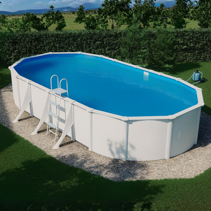 Piscine Gre acier ovale Fidji - 744 x 399 x H 122 cm (Filtre à sable)
