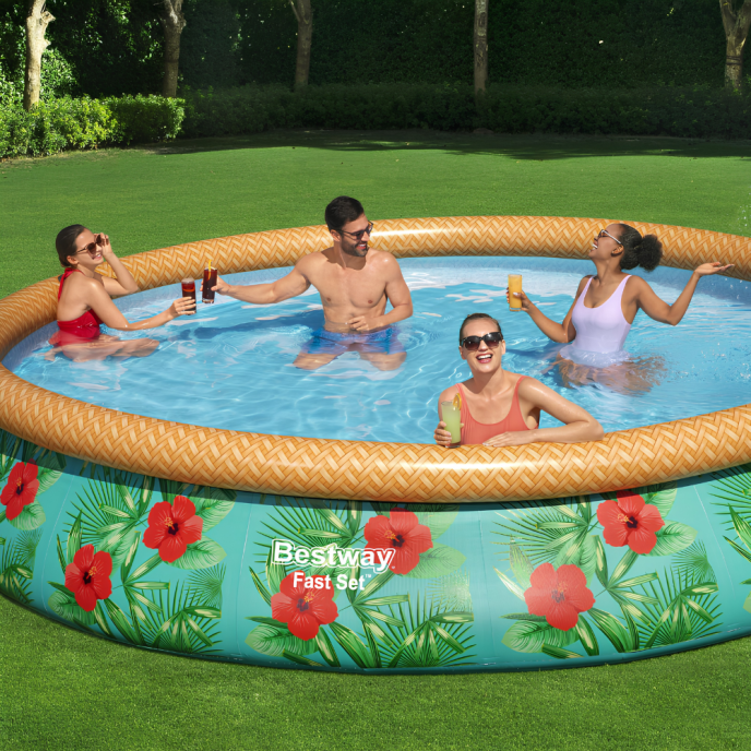 Piscine Bestway autoportée ronde Fast Set Paradise Palms - Ø 457 x H 84 cm (Filtre à cartouche)