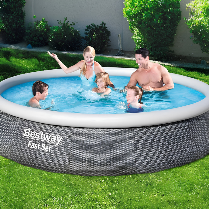 Piscine Bestway autoportée ronde Fast Set Rotin - Ø 396 x H 84 cm (Filtre à cartouche)