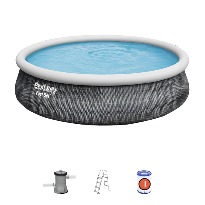 Piscine Bestway autoportée ronde Fast Set Rotin - Ø 457 x H 107 cm (Filtre à cartouche)