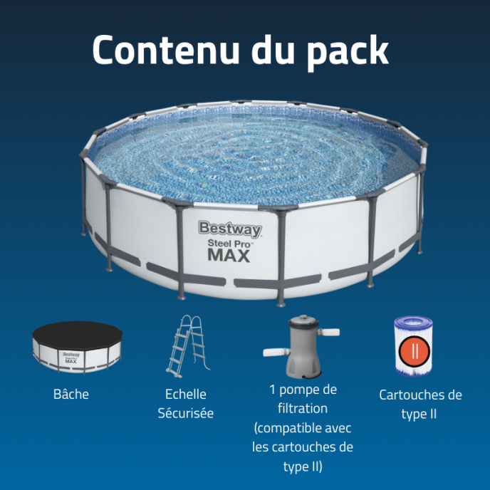 Piscine Bestway tubulaire ronde Steel Pro Max - Ø 427 x H 107 cm (Filtre à cartouche)