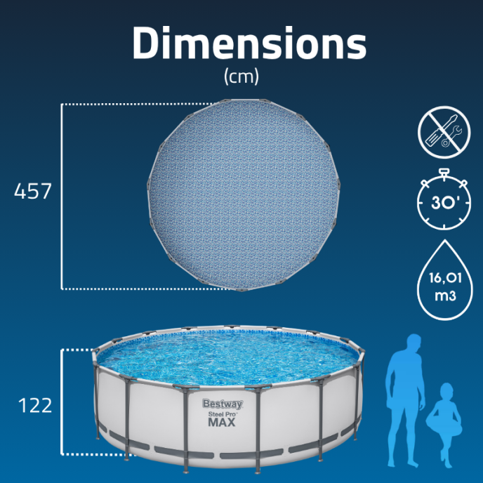 Piscine Bestway tubulaire ronde Steel Pro Max- Ø 457 x H 122 cm (Filtre à cartouche)
