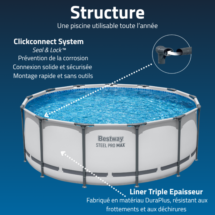 Piscine Bestway tubulaire ronde Steel Pro Max - Ø 396 x H 122 cm (Filtre à cartouche)