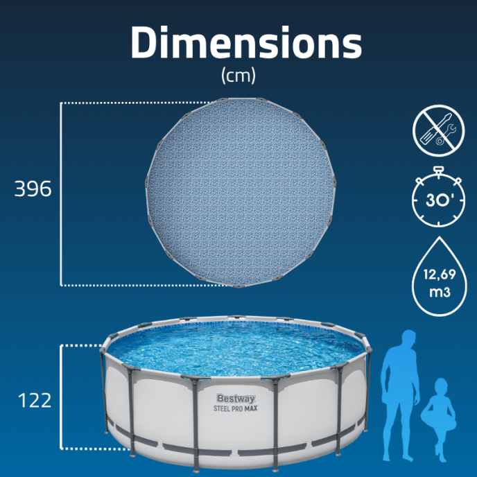 Piscine Bestway tubulaire ronde Steel Pro Max - Ø 396 x H 122 cm (Filtre à cartouche)