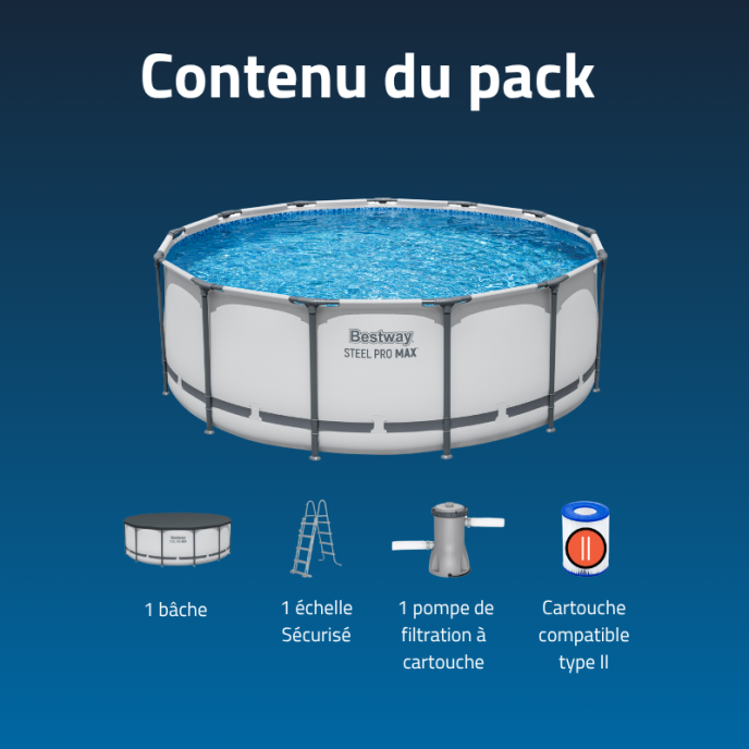 Piscine Bestway tubulaire ronde Steel Pro Max - Ø 396 x H 122 cm (Filtre à cartouche)