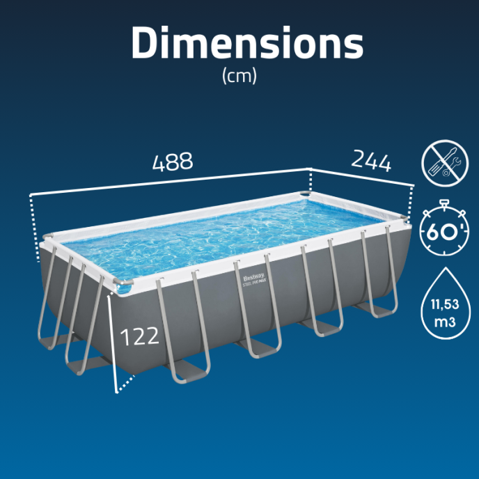 Piscine Bestway tubulaire rectangulaire Steel Pro Max - 488 x 244 x 122 cm (Filtre à sable)