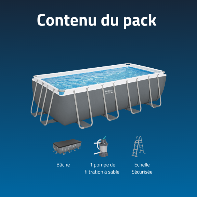 Piscine Bestway tubulaire rectangulaire Steel Pro Max - 488 x 244 x 122 cm (Filtre à sable)