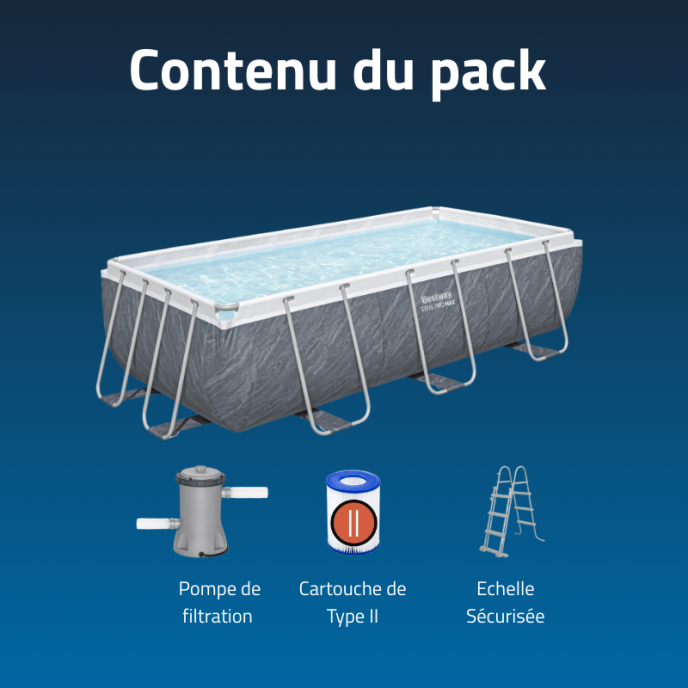 Piscine Bestway tubulaire Steel Pro Max - 404 x 201 x H 100 cm (Filtre à cartouche)