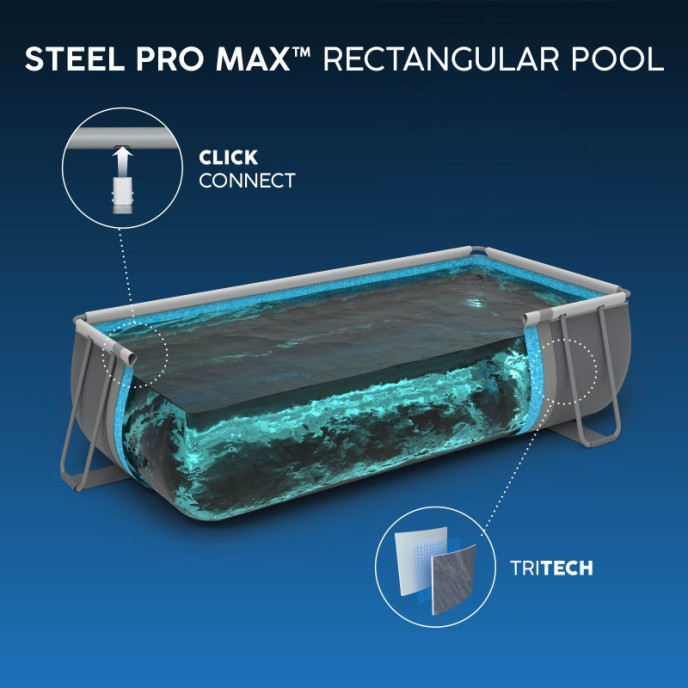 Piscine Bestway tubulaire rectangulaire Steel Pro MAX - 412 x 201 x H 122 cm (Filtre à cartouche)