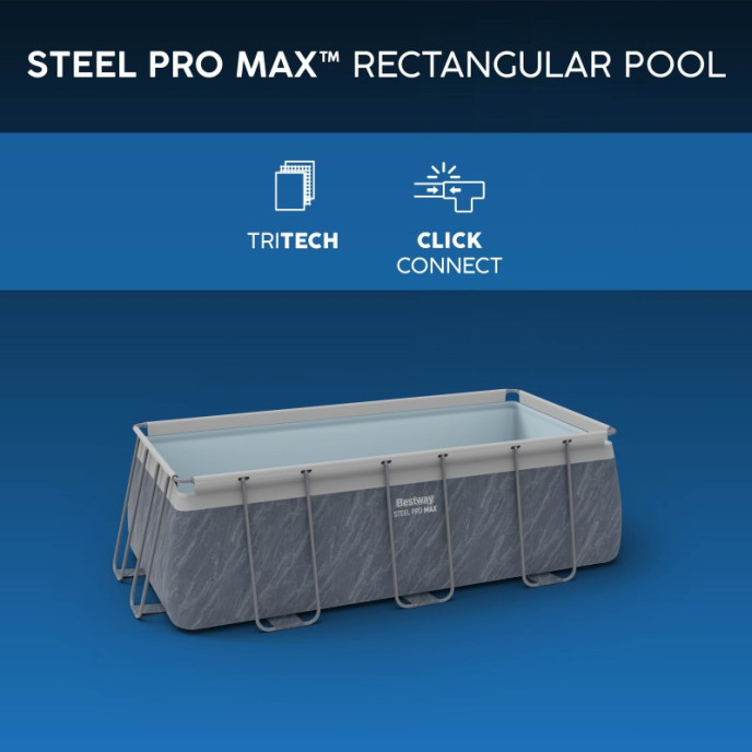 Piscine Bestway tubulaire rectangulaire Steel Pro MAX - 412 x 201 x H 122 cm (Filtre à cartouche)