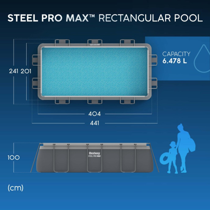 Piscine Bestway tubulaire rectangulaire Steel Pro MAX - 404 x 201 x H 100 cm (Filtre à cartouche)