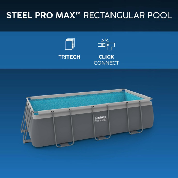 Piscine Bestway tubulaire rectangulaire Steel Pro MAX - 404 x 201 x H 100 cm (Filtre à cartouche)