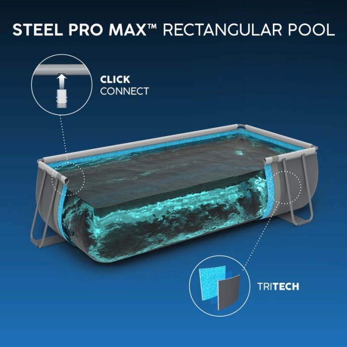 Piscine Bestway tubulaire rectangulaire Steel Pro MAX - 404 x 201 x H 100 cm (Filtre à cartouche)