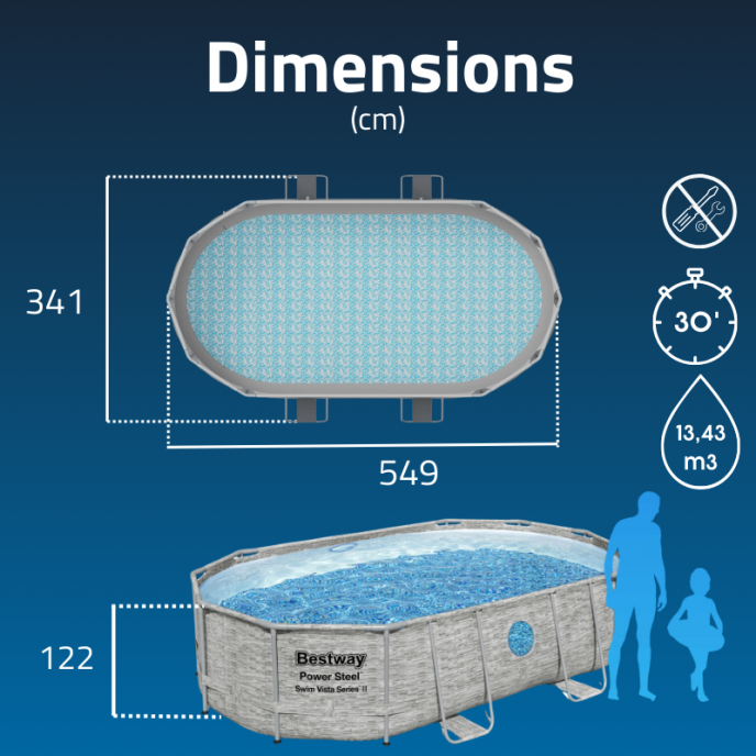 Piscine Bestway tubulaire ovale Steel Pro MAX Splashview - 488 x 305 x 107 cm (Filtre à sable)
