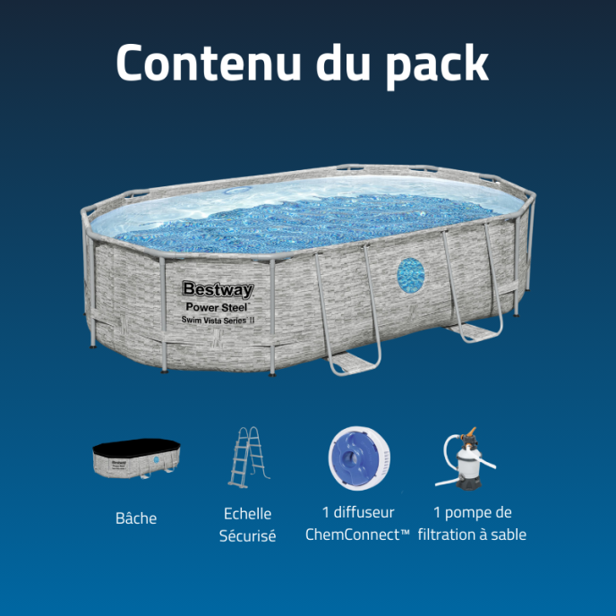 Piscine Bestway tubulaire ovale Steel Pro MAX Splashview - 488 x 305 x 107 cm (Filtre à sable)