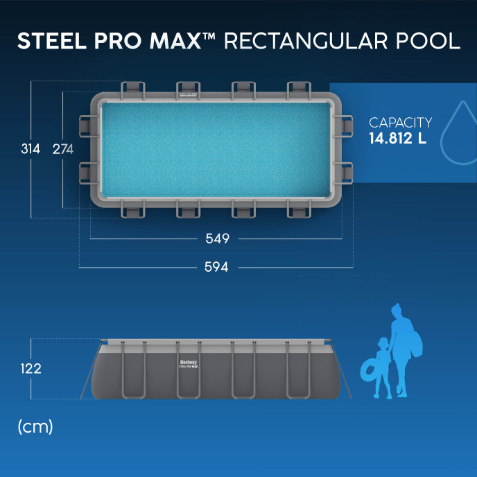 Piscine Bestway tubulaire rectangulaire Steel Pro MAX - 549 x 274 x H 122 cm (Filtre à sable)