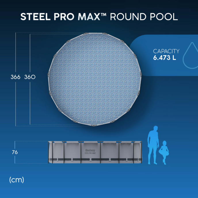 Piscine Bestway tubulaire Steel Pro Max - Ø 366 x H 76 cm (Filtre à cartouche)
