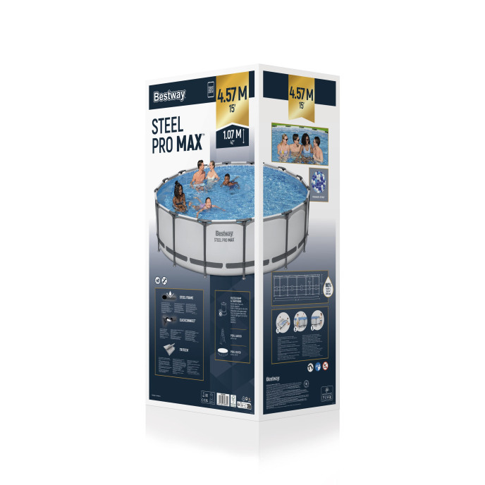 Piscine Bestway tubulaire ronde Steel Pro Max - Ø 457 x H 107 cm (Filtre à cartouche)