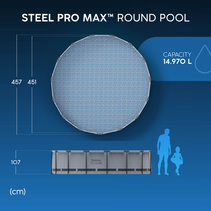 Piscine Bestway tubulaire ronde Steel Pro Max - Ø 457 x H 107 cm (Filtre à cartouche)