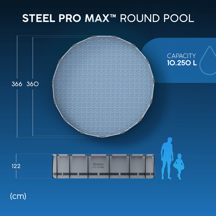 Piscine Bestway tubulaire ronde Steel Pro Max - Ø 366 x H 122 cm (Filtre à cartouche)