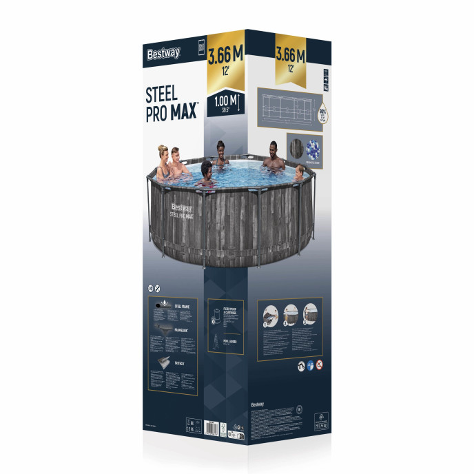 Piscine Bestway tubulaire ronde Steel Pro Max - Ø 366 x H 100 cm (Filtre à cartouche)