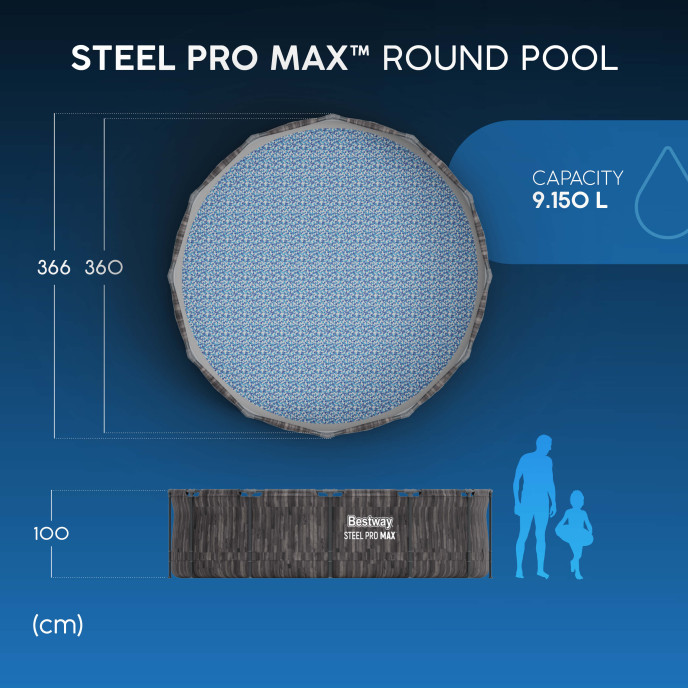 Piscine Bestway tubulaire ronde Steel Pro Max - Ø 366 x H 100 cm (Filtre à cartouche)