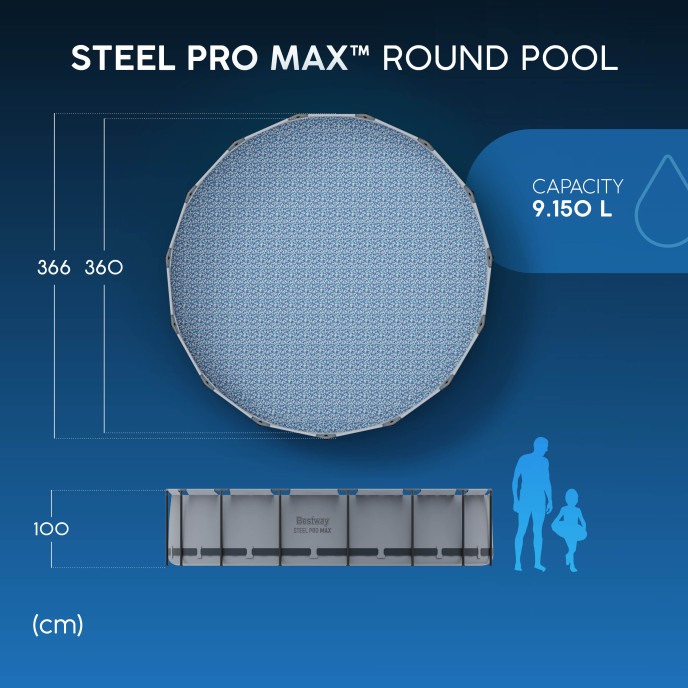 Piscine Bestway tubulaire ronde Steel Pro Max - Ø 366 x H 100 cm (Filtre à cartouche)
