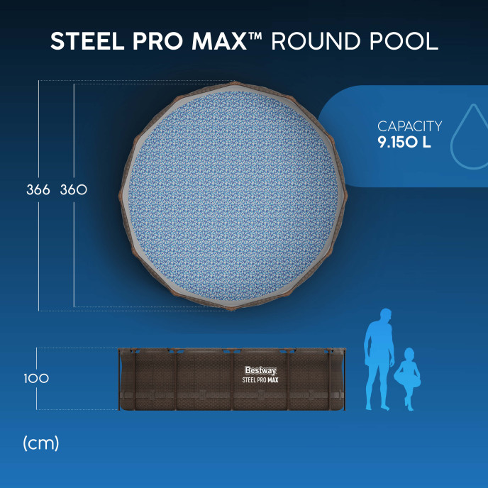 Piscine Bestway tubulaire ronde Steel Pro Max - Ø 366 x H 100 cm (Filtre à cartouche)