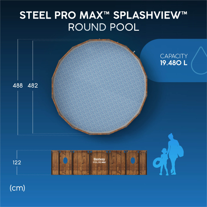 Piscine Bestway tubulaire ronde Power Steel Vista - Ø 488 x H 122 cm (Filtre à cartouche)