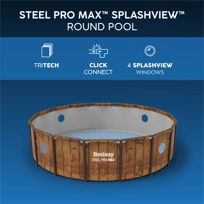 Piscine Bestway tubulaire ronde Power Steel Vista - Ø 488 x H 122 cm (Filtre à cartouche)