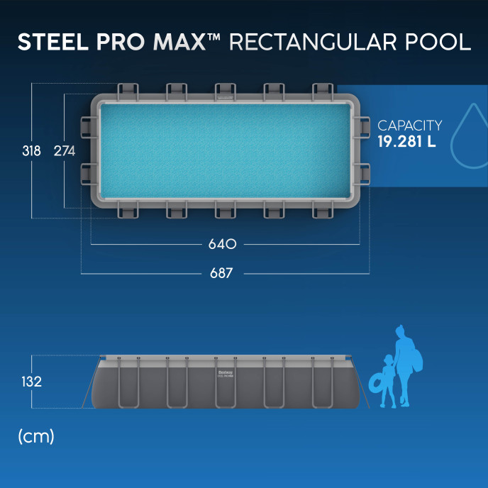 Piscine Bestway tubulaire rectangulaire Steel Pro Max - 640 x 274 x H 132 cm (Filtre à sable)