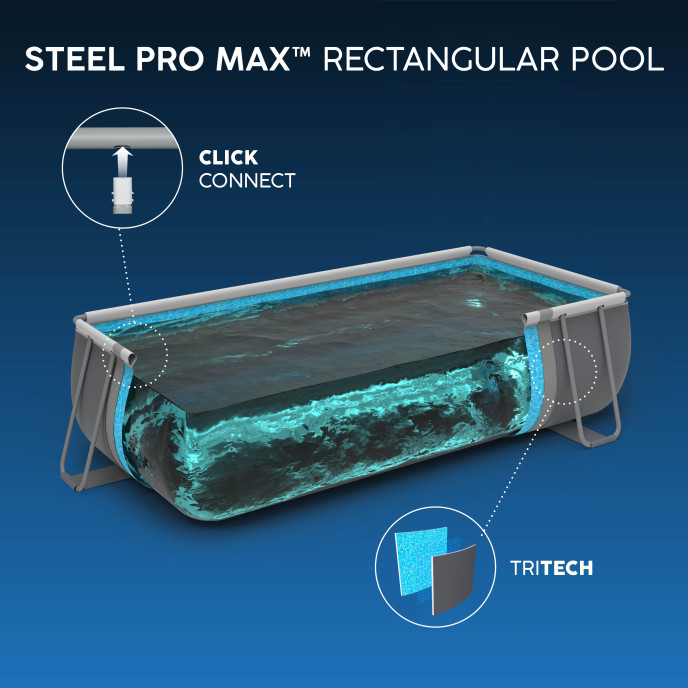 Piscine Bestway tubulaire rectangulaire Steel Pro Max - 640 x 274 x H 132 cm (Filtre à sable)