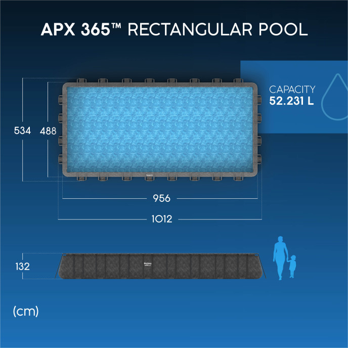 Piscine Bestway tubulaire rectangulaire APX 365 - 956 x 488 x 132 cm (Filtre à sable)