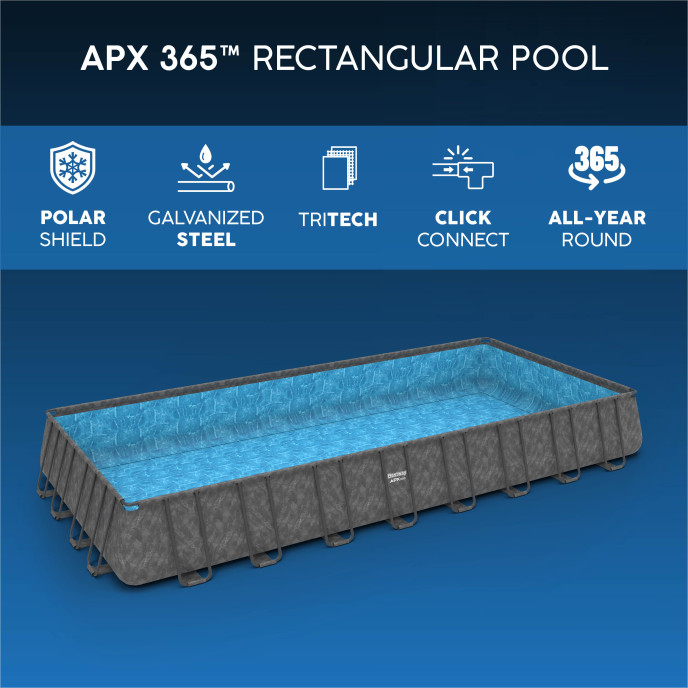 Piscine Bestway tubulaire rectangulaire APX 365 - 956 x 488 x 132 cm (Filtre à sable)