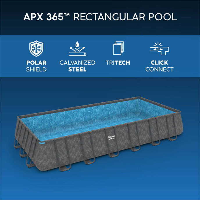 Piscine Bestway tubulaire rectangulaire APX 365 - 732 x 366 x H 132 cm (Filtre à sable)